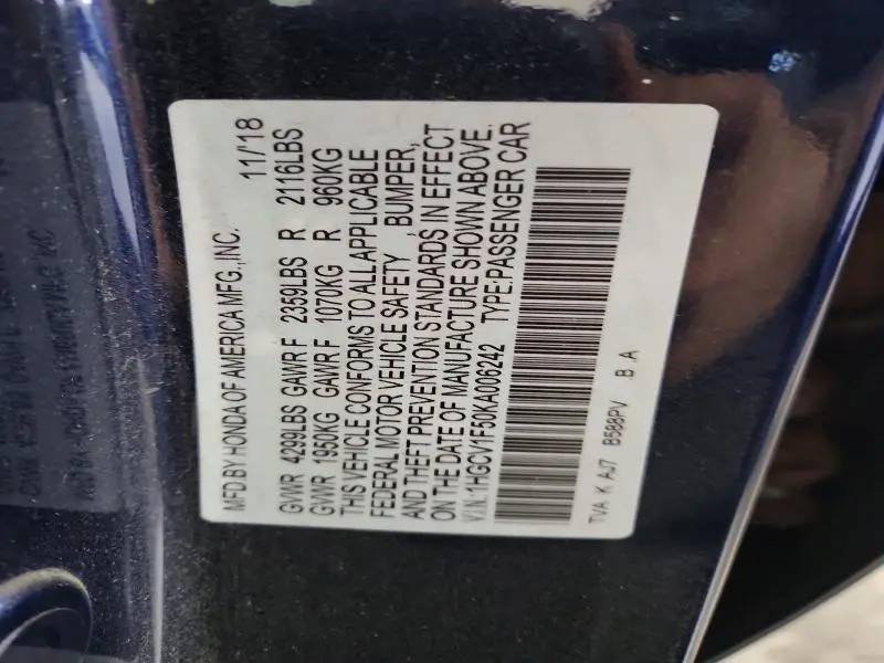 2019 HONDA ACCORD EXL  