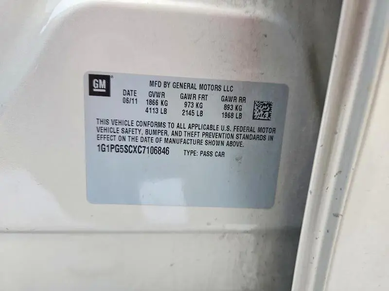 2012 CHEVROLET CRUZE LT  