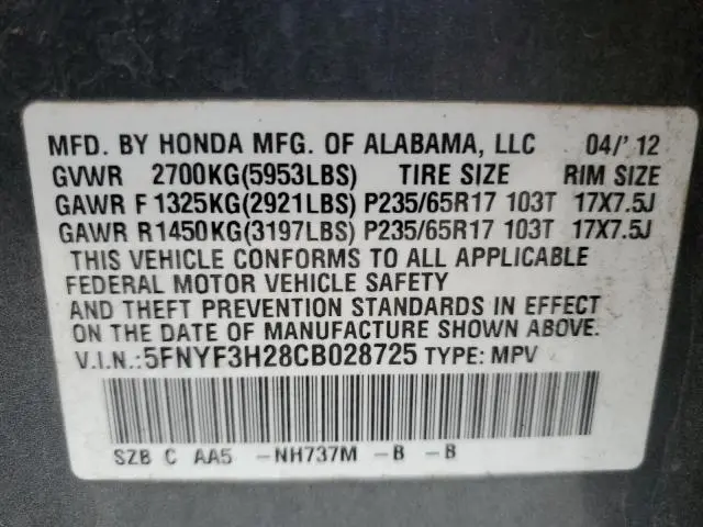 2012 HONDA PILOT LX