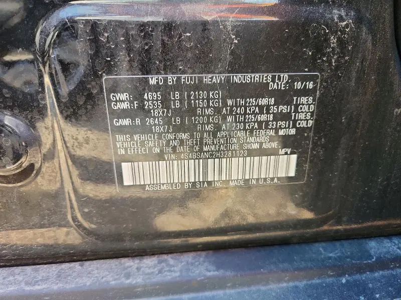 2017 SUBARU OUTBACK 2.5I LIMITED  