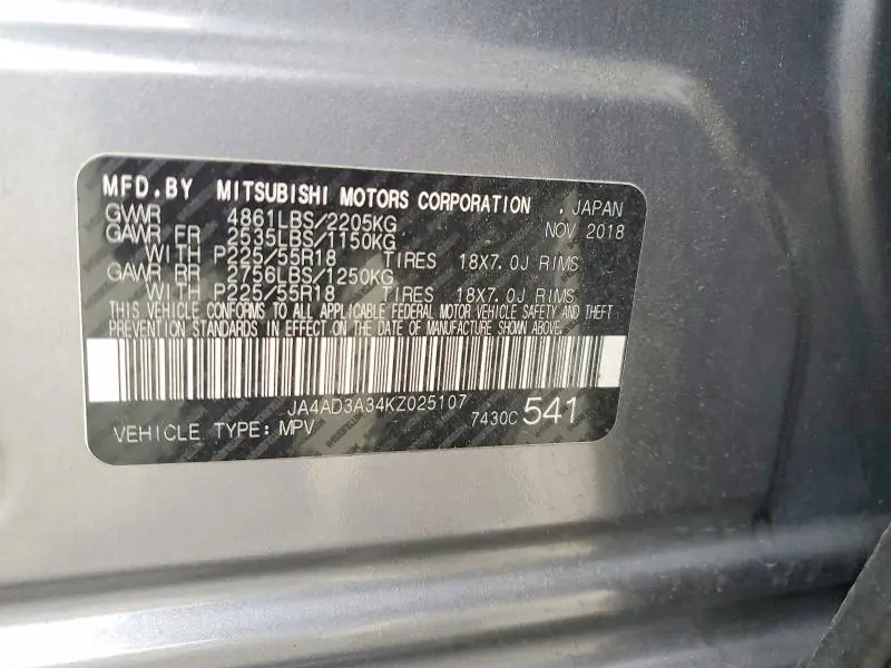 2019 MITSUBISHI OUTLANDER SE  