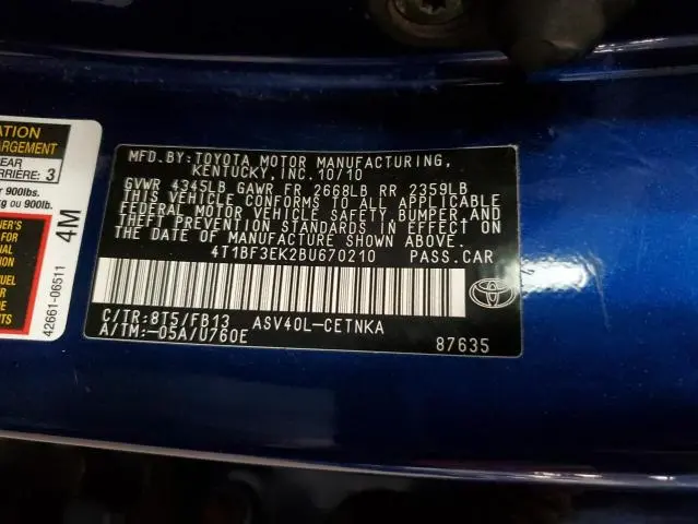 2011 TOYOTA CAMRY BASE  