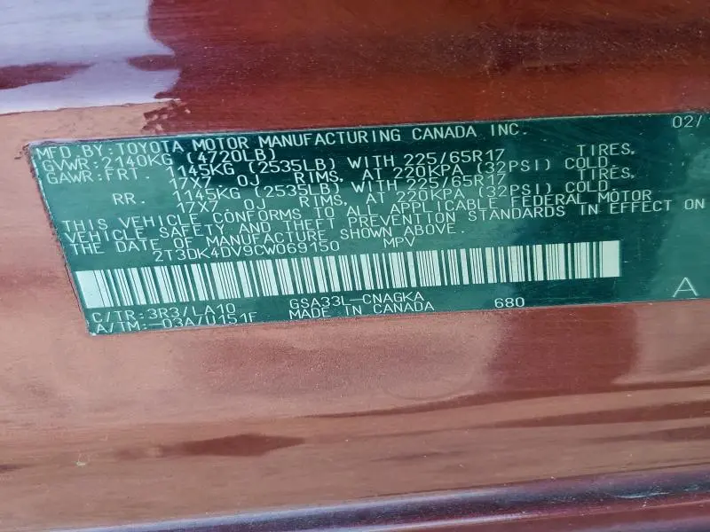 2012 TOYOTA RAV4 LIMITED  