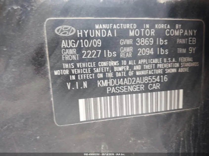 2010 HYUNDAI ELANTRA BLUE