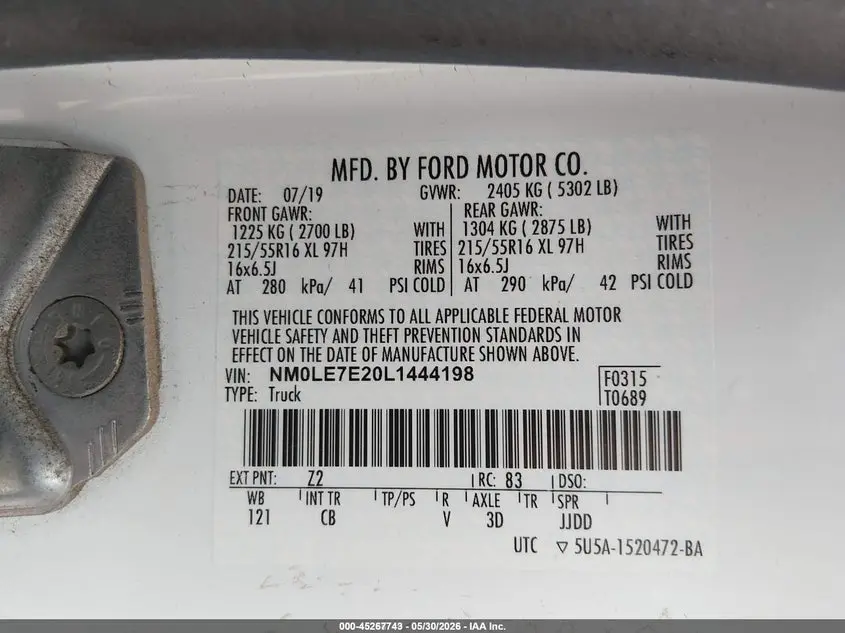 2020 FORD TRANSIT CONNECT XL