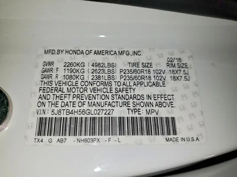 2016 ACURA RDX TECHNOLOGY  