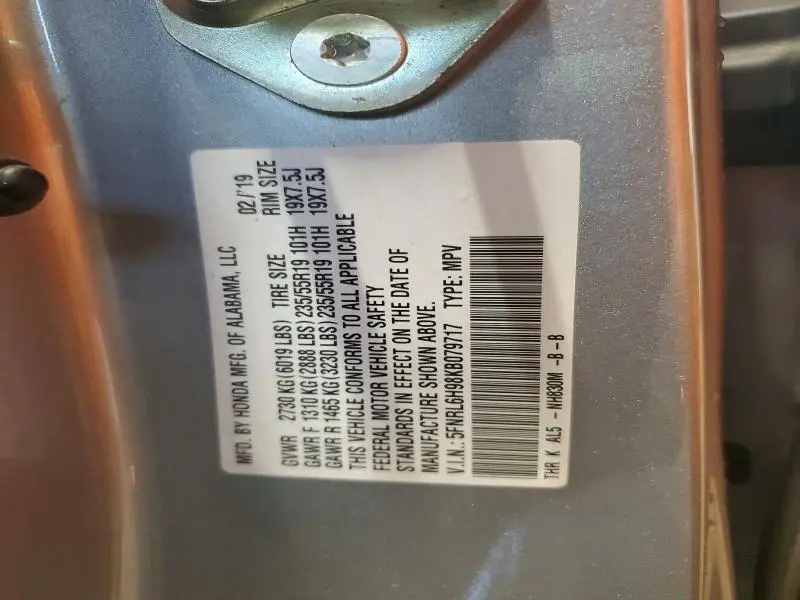2019 HONDA ODYSSEY ELITE  