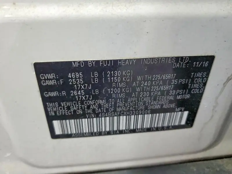 2017 SUBARU OUTBACK 2.5I PREMIUM  