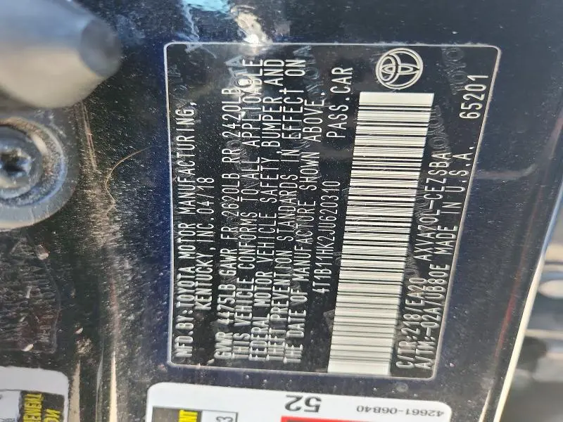2018 TOYOTA CAMRY SE  