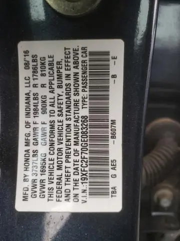 2016 HONDA CIVIC EX  