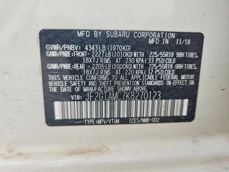 2019 SUBARU CROSSTREK LIMITED  