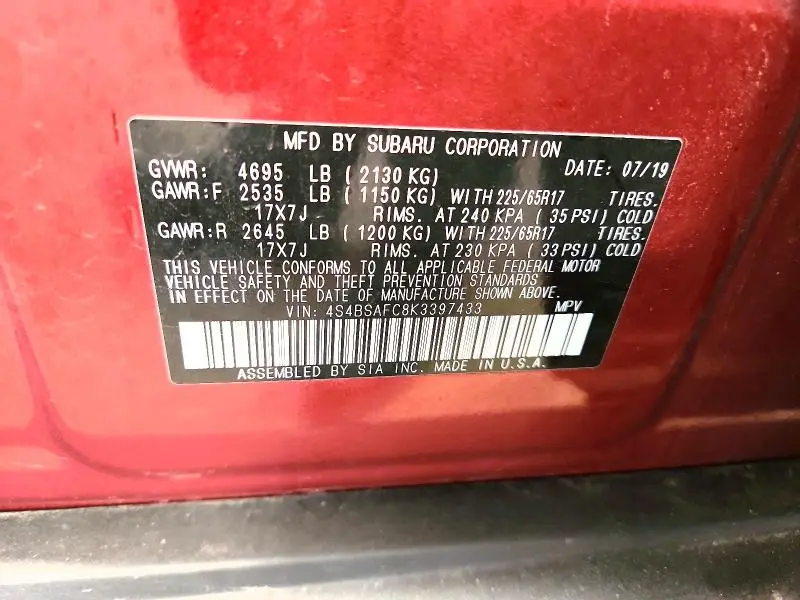 2019 SUBARU OUTBACK 2.5I PREMIUM