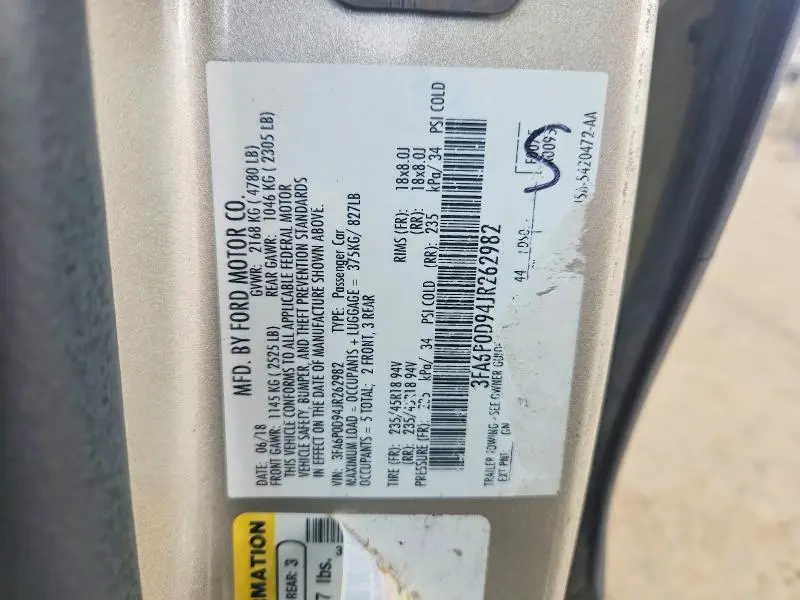 2018 FORD FUSION TITANIUM/PLATINUM  