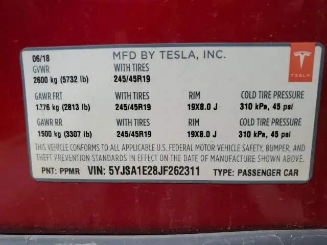 2018 TESLA MODEL S   