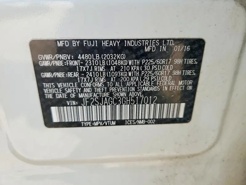 2016 SUBARU FORESTER 2.5I PREMIUM  