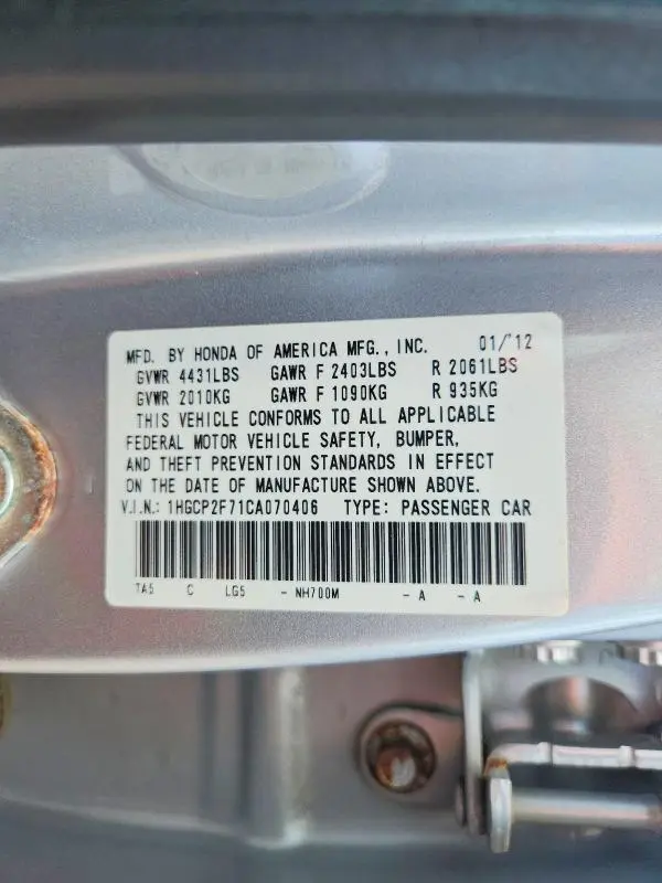 2012 HONDA ACCORD EX  
