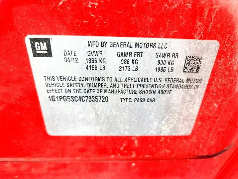 2012 CHEVROLET CRUZE LT  