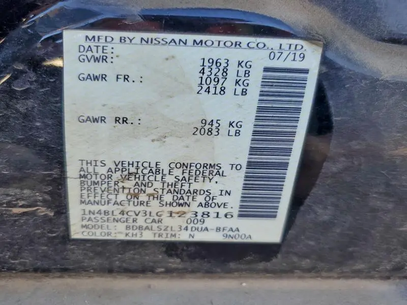 2020 NISSAN ALTIMA SR  