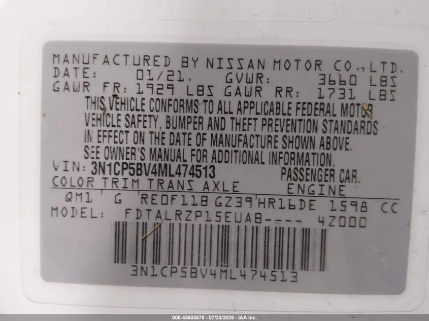2021 NISSAN KICKS S XTRONIC CVT