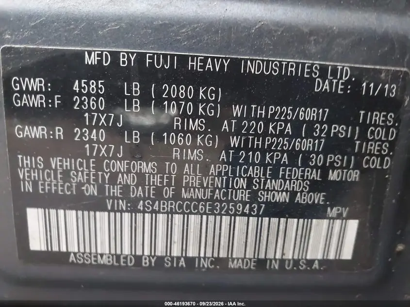 2014 SUBARU OUTBACK 2.5I PREMIUM