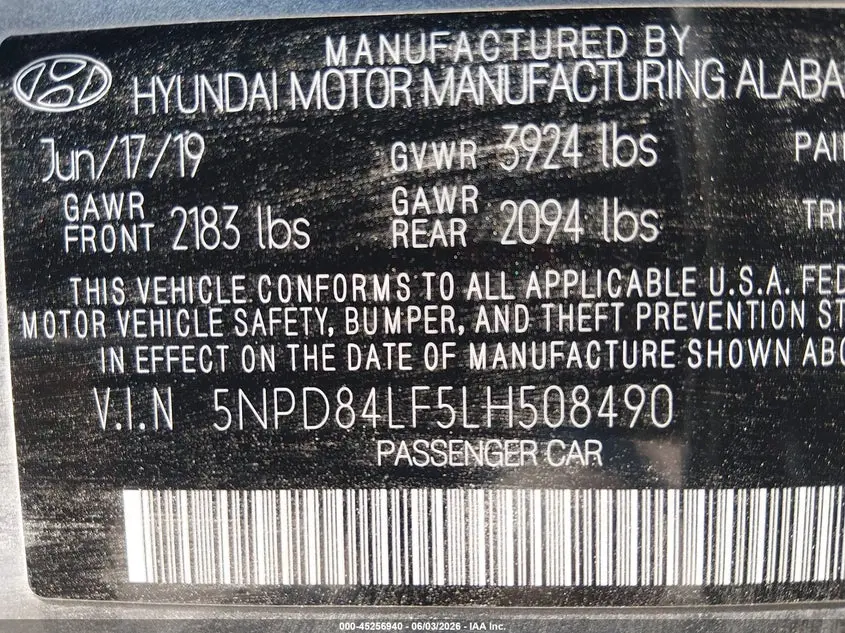 2020 HYUNDAI ELANTRA LIMITED
