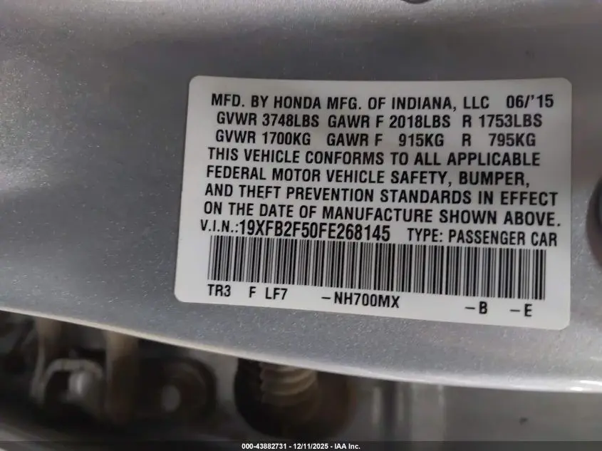 2015 HONDA CIVIC LX