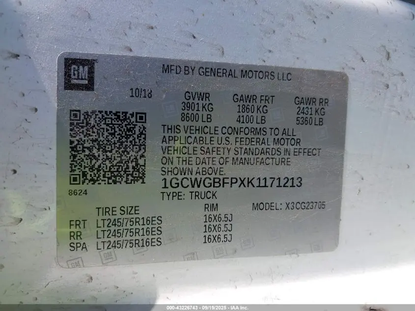 2019 CHEVROLET EXPRESS 2500 WORK VAN