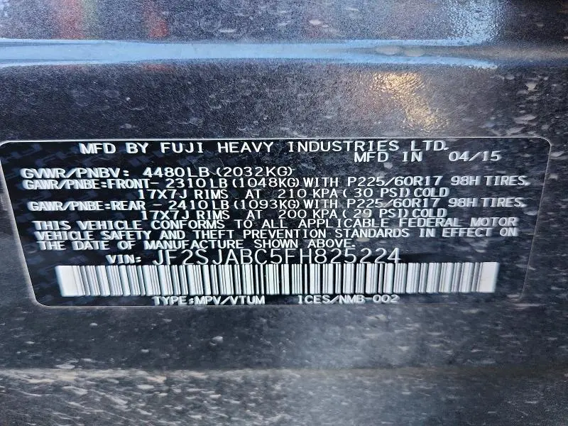 2015 SUBARU FORESTER 2.5I  