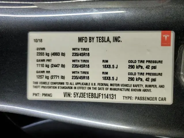 2018 TESLA MODEL 3   