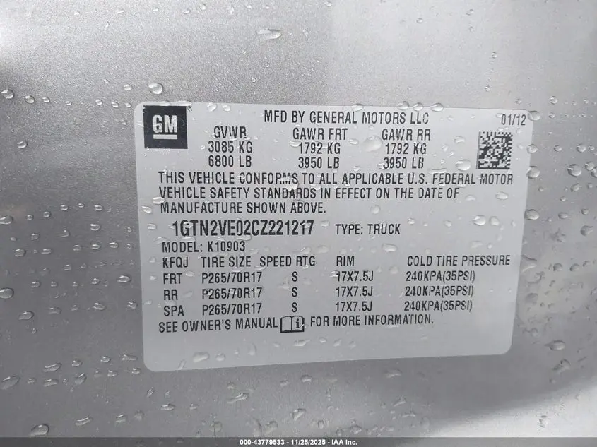 2012 GMC SIERRA 1500 SLE