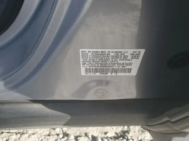 2016 HONDA PILOT EXL  