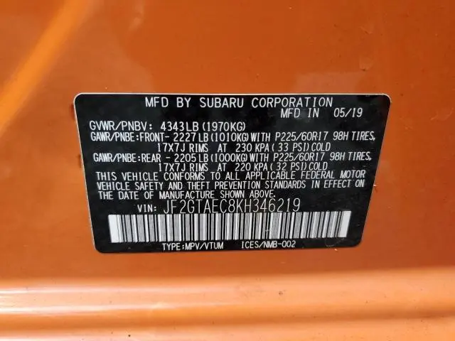 2019 SUBARU CROSSTREK PREMIUM  