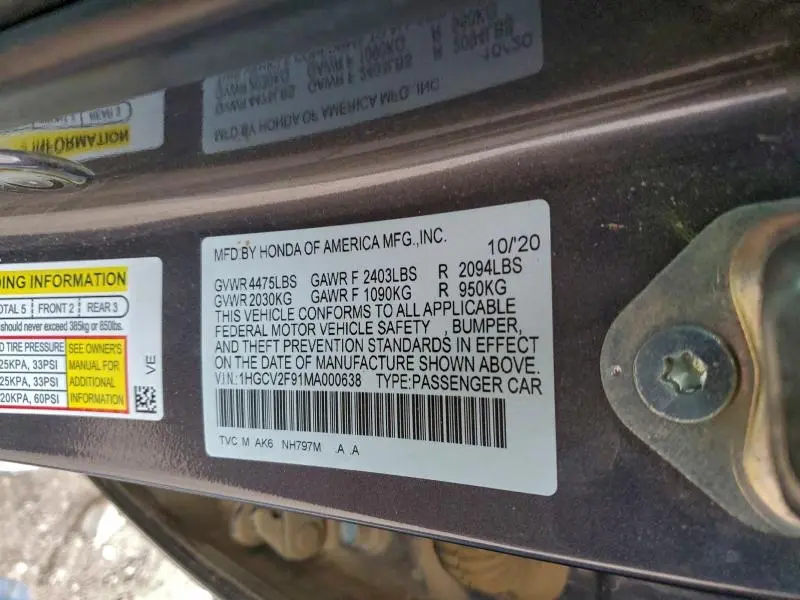 2021 HONDA ACCORD TOURING  