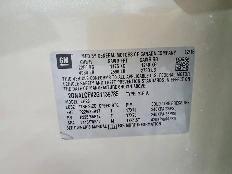 2016 CHEVROLET EQUINOX LT  