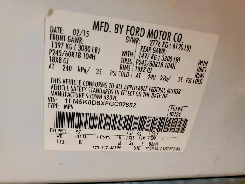 2015 FORD EXPLORER XLT  