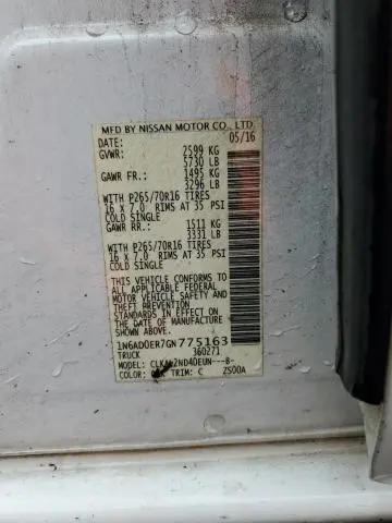 2016 NISSAN FRONTIER S  