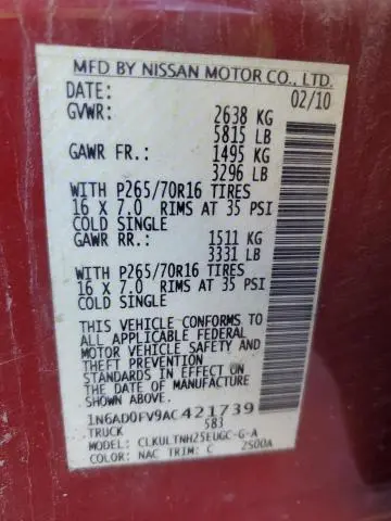 2010 NISSAN FRONTIER CREW CAB SE  