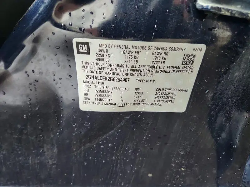 2016 CHEVROLET EQUINOX LT  