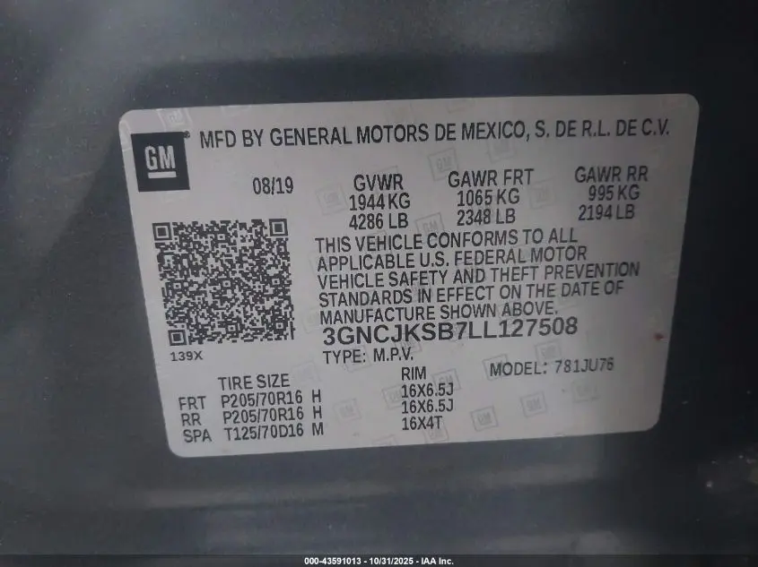 2020 CHEVROLET TRAX FWD LS