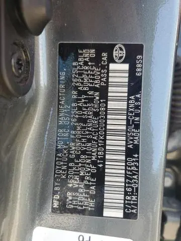 2012 TOYOTA CAMRY HYBRID  