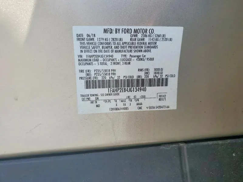 2018 FORD TAURUS SEL  