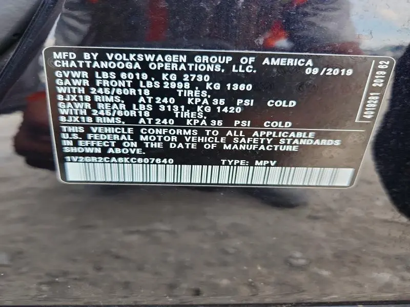 2019 VOLKSWAGEN ATLAS S  