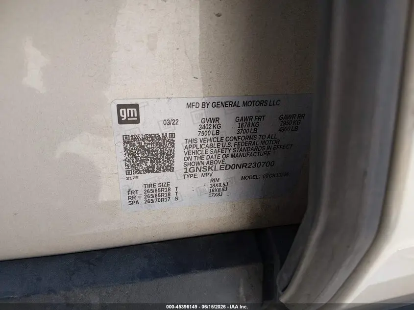 2022 CHEVROLET TAHOE 4WD COMMERCIAL FLEET
