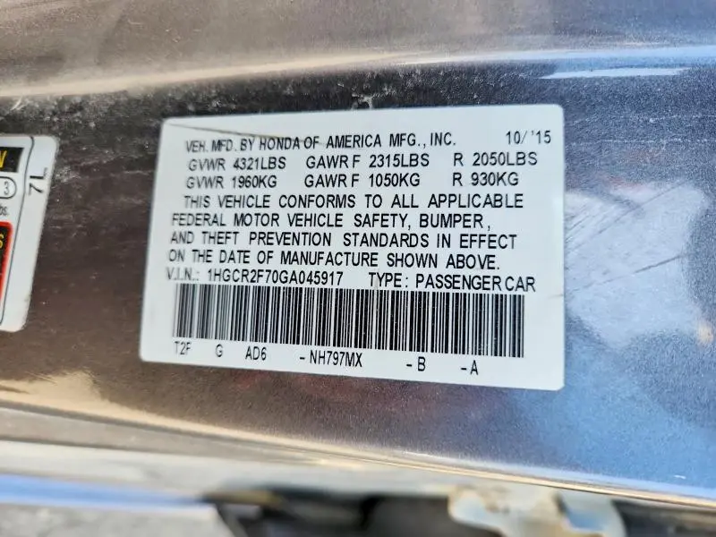 2016 HONDA ACCORD EX  
