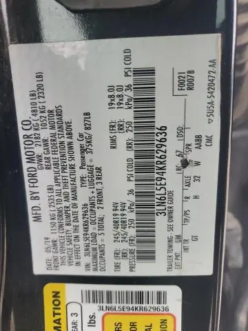 2019 LINCOLN MKZ RESERVE II  