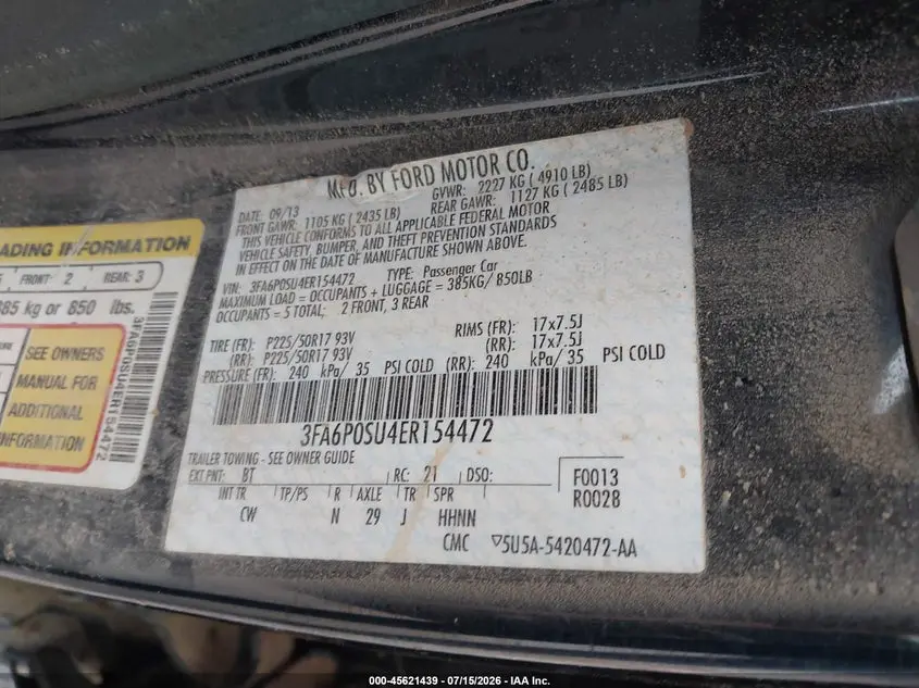 2014 FORD FUSION ENERGI TITANIUM