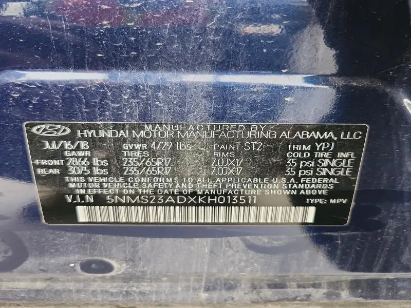 2019 HYUNDAI SANTA FE SE  