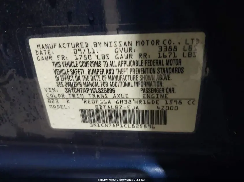 2012 NISSAN VERSA 1.6 SV
