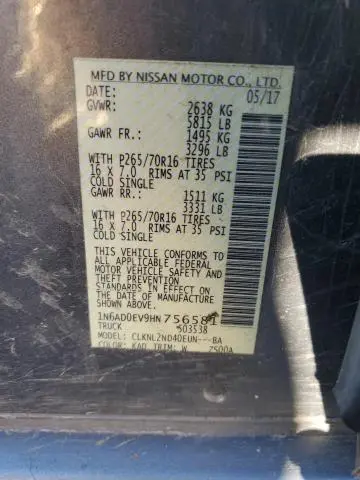 2017 NISSAN FRONTIER S  