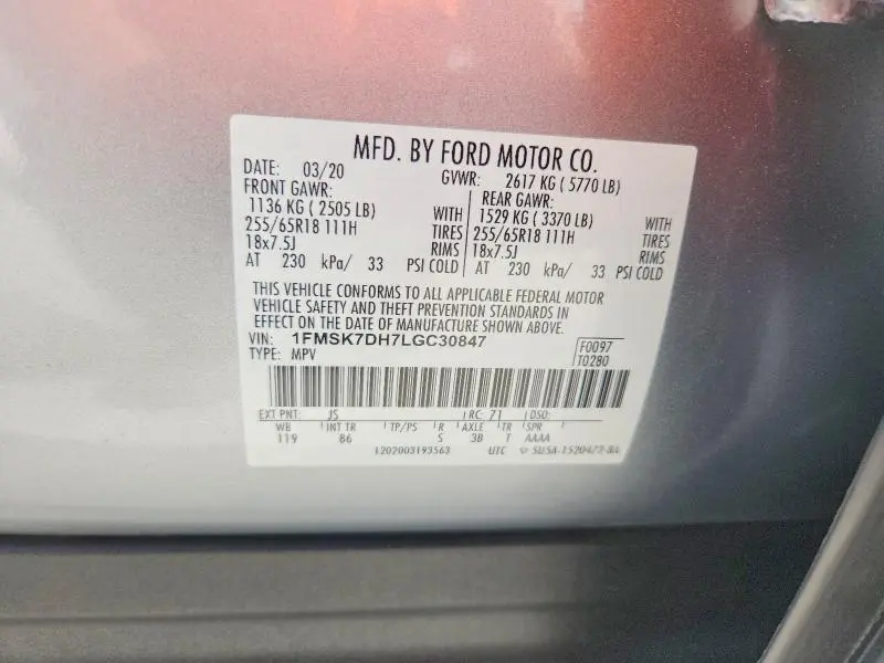 2020 FORD EXPLORER XLT  